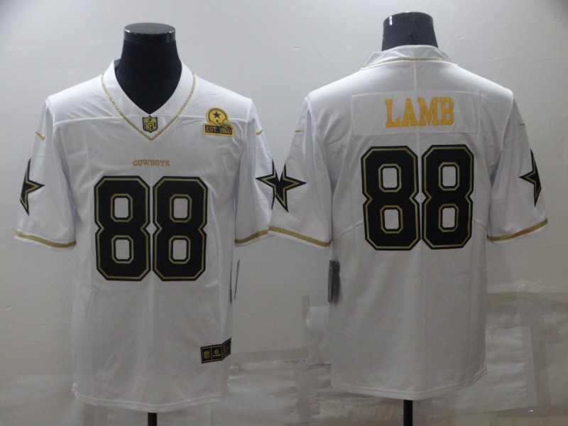 2021 Men Dallas cowboys #88 Lamb White Retro gold character Nike NFL throwback Jerseys->rome jersey->Soccer Club Jersey